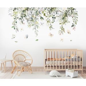 Naklejka na ścianę - Tropikalne Zielone Liście i Motyle