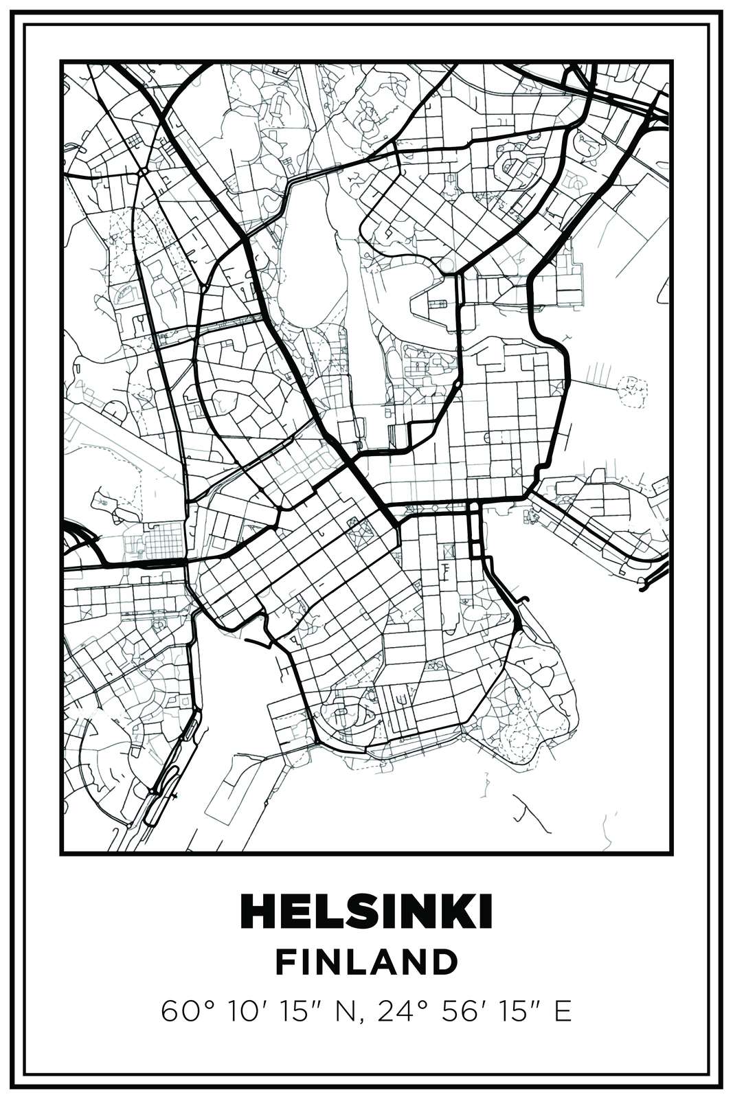Mapa Helsinek Plakat Ścienny