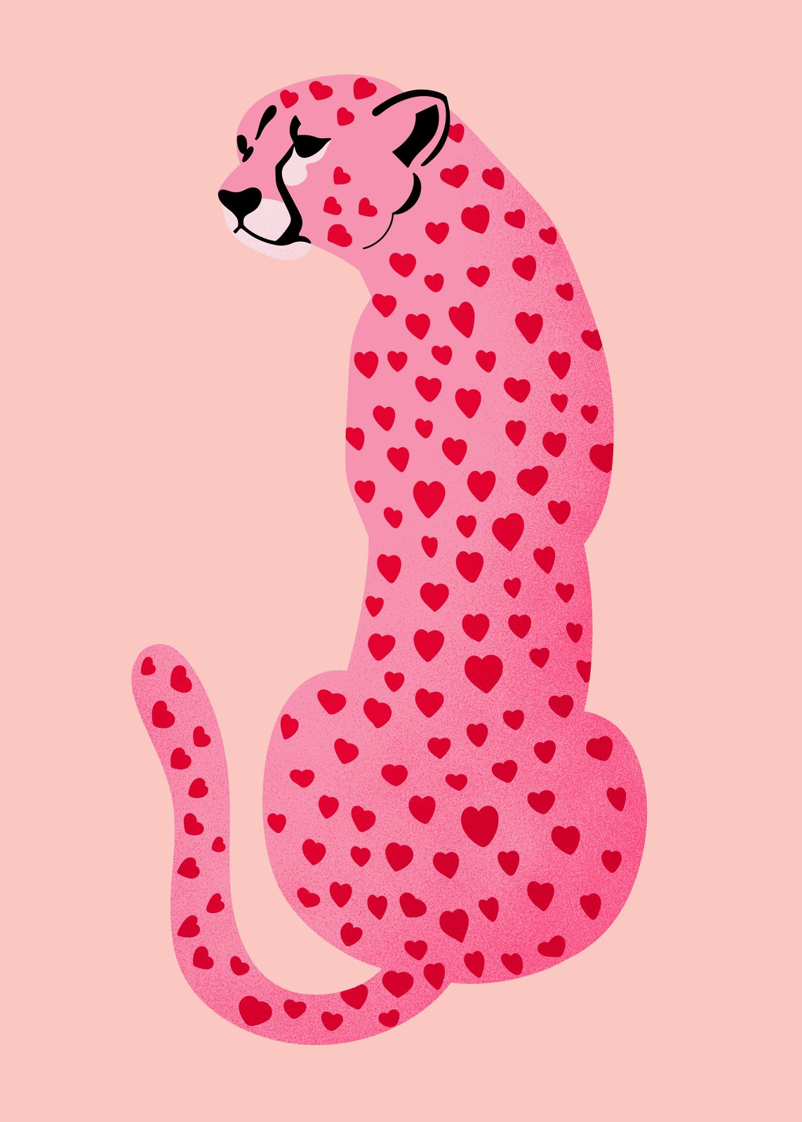 Plakat - Różowy gepard z sercami